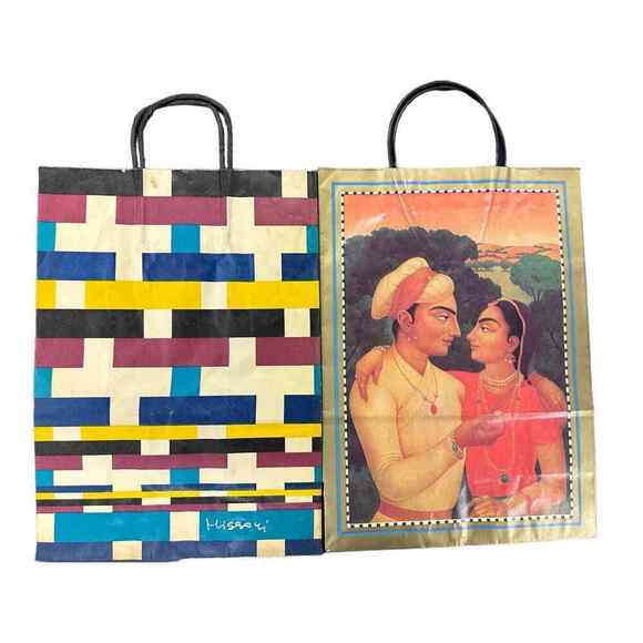2 RETRO VTG Bloomingdales Paper Shopping Bags Indian Mughal 1986 & 1980 Missoni - Picture 1 of 5